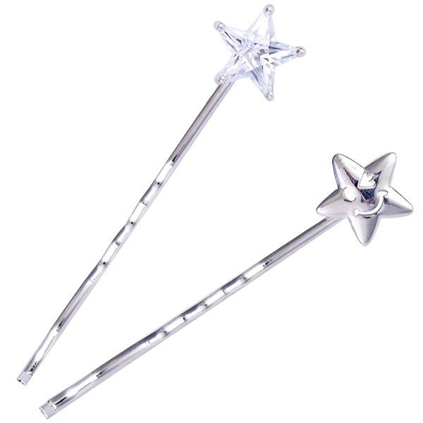 

1 Pair Rhinestone Smile Face Star Hairpins, Silver