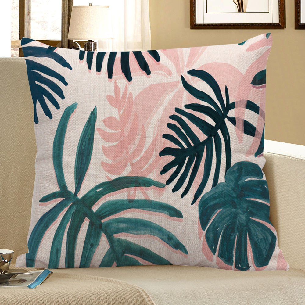 

Boho Palm Print Linen Decorative Pillow Case, Colorful