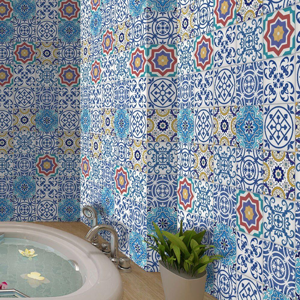 

Bohemian Floral Vinyl Decorative Wall Sticker, Light blue