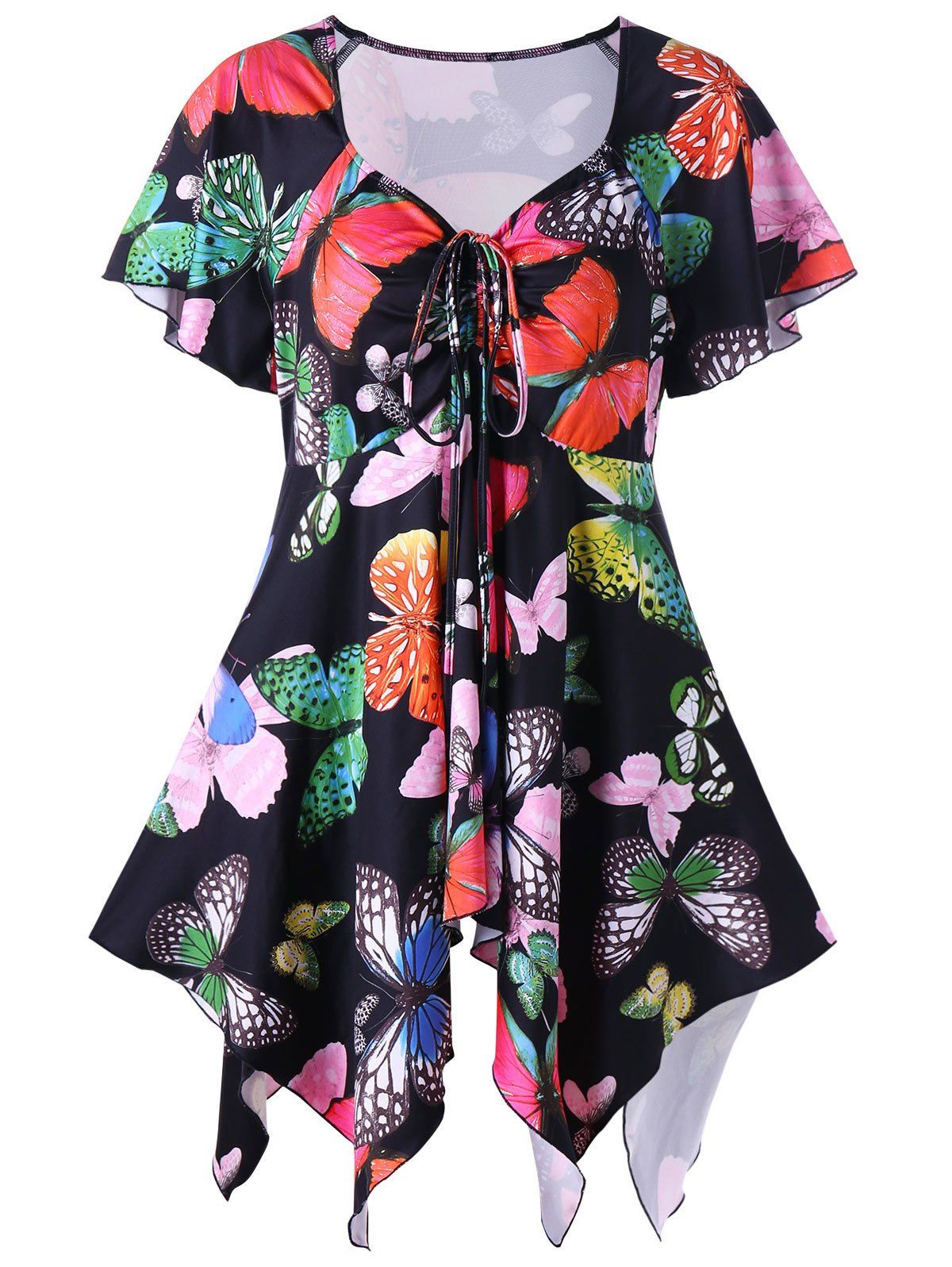 

Plus Size Butterfly Pattern Handky Top, Black