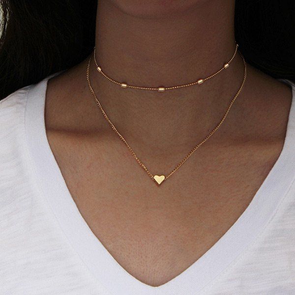 

Heart Layered Collarbone Necklace, Golden