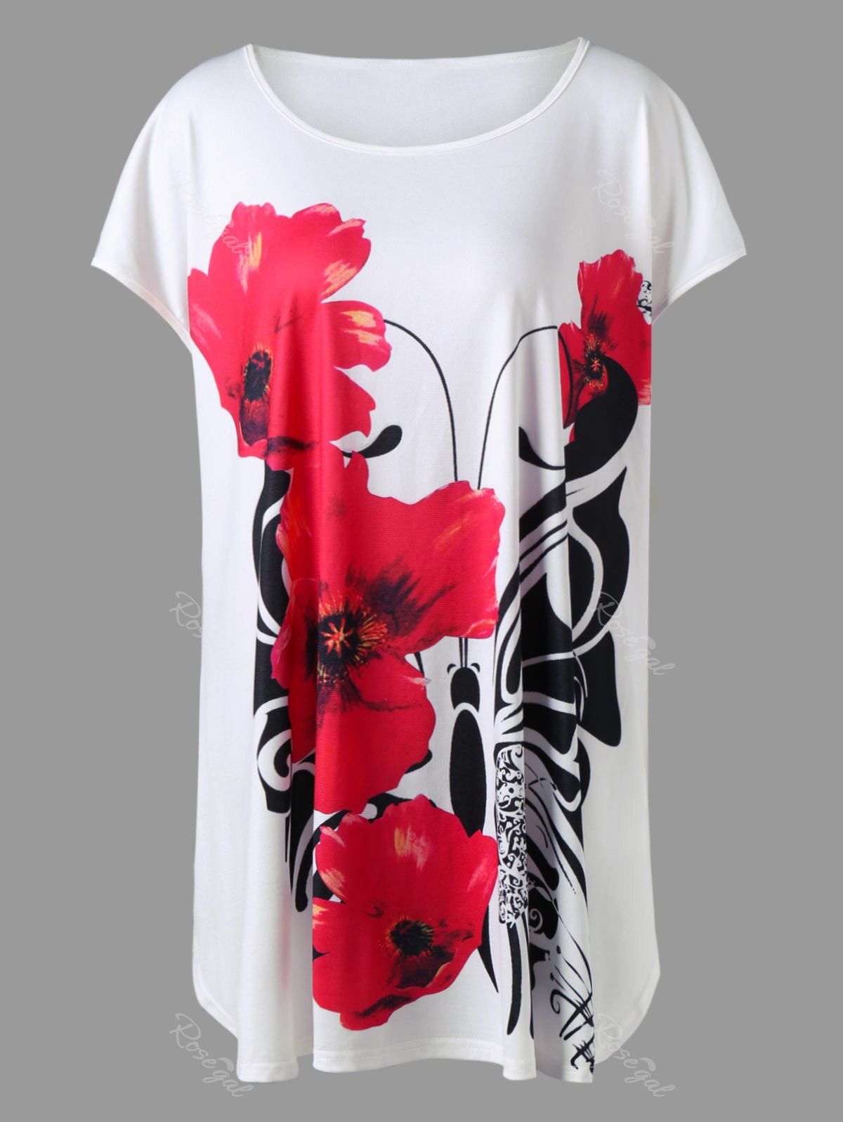

Plus Size Floral Tunic Top, White