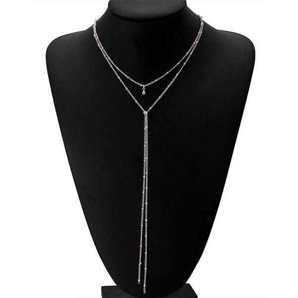 

Alloy Fringed Bead Chain Necklace, Silver