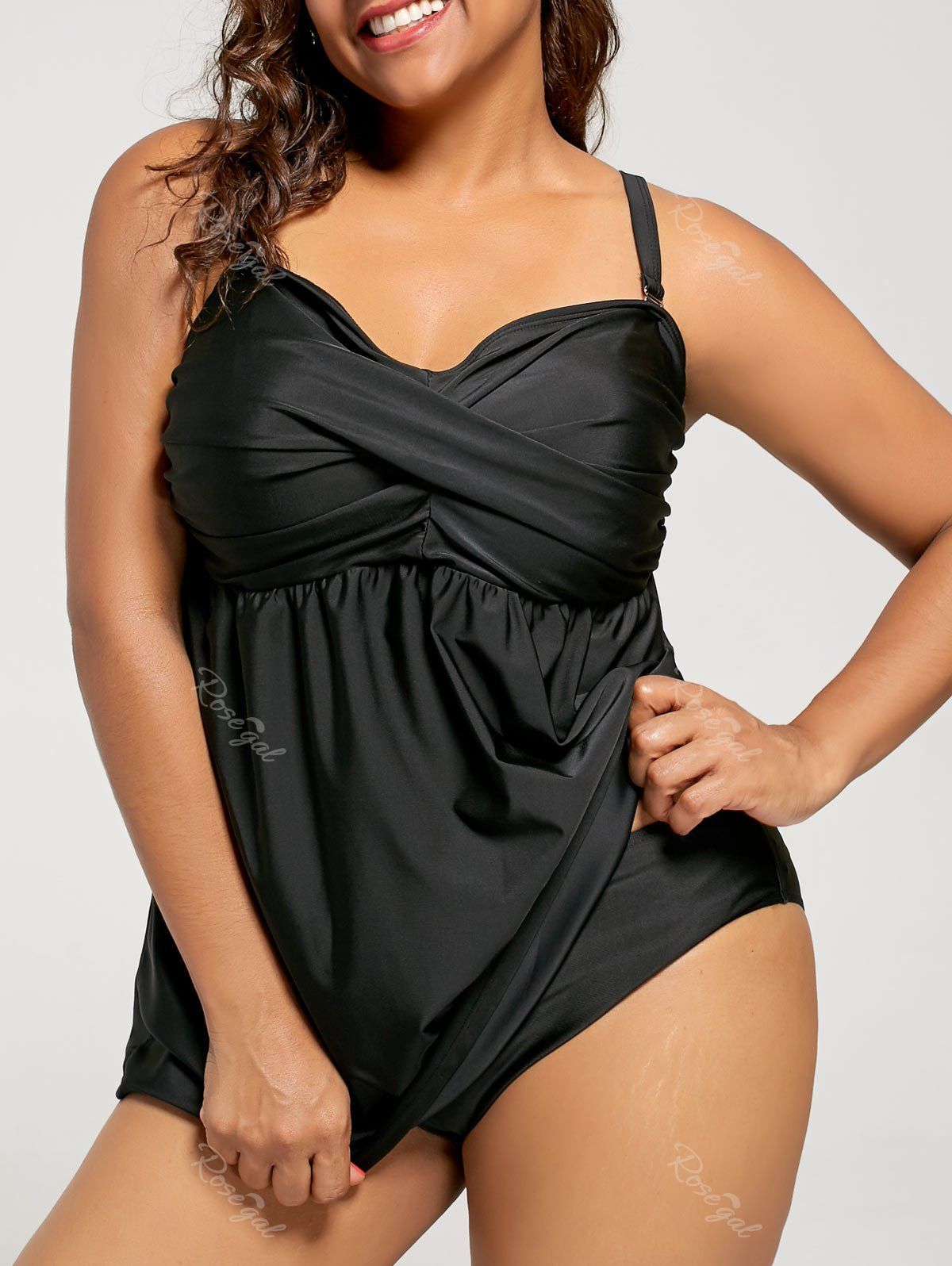 

Convertible Straps Twist Plus Size Dressy Tankini, Black