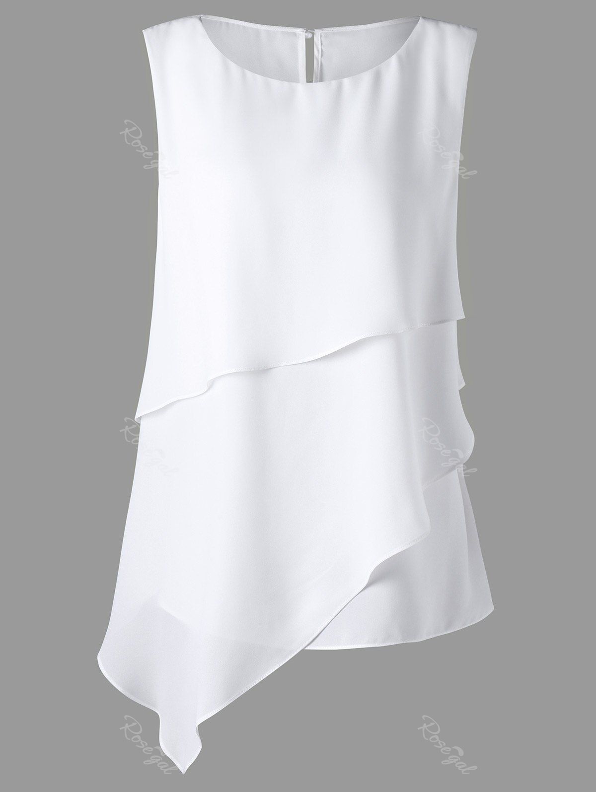 

Plus Size Sleeveless Overlay Asymmetrical Top, White