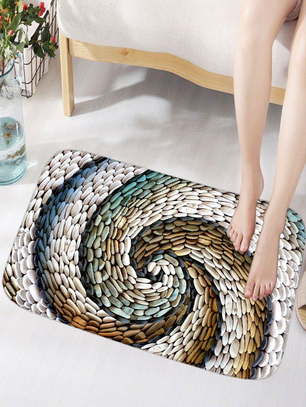 

Bathroom Flannel Whirlwind Pebbles Skidproof Rug, Colormix