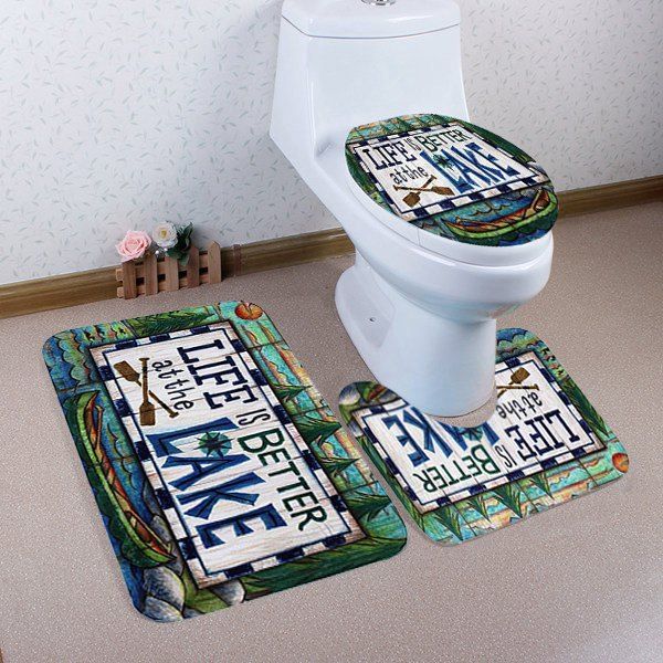 

Lake Letter Toilet Lid Cover Floor Mats 3Pcs Set, Colormix