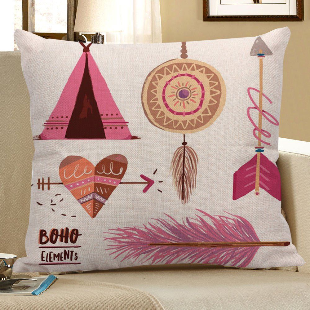 

Bohemian Heart Arrow Feather Dreamcatcher Print Pillow Case, Colorful