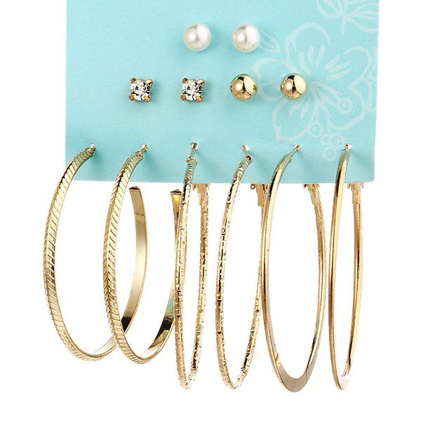 

Faux Pearl Rhinestone Circle Earring Set, Golden