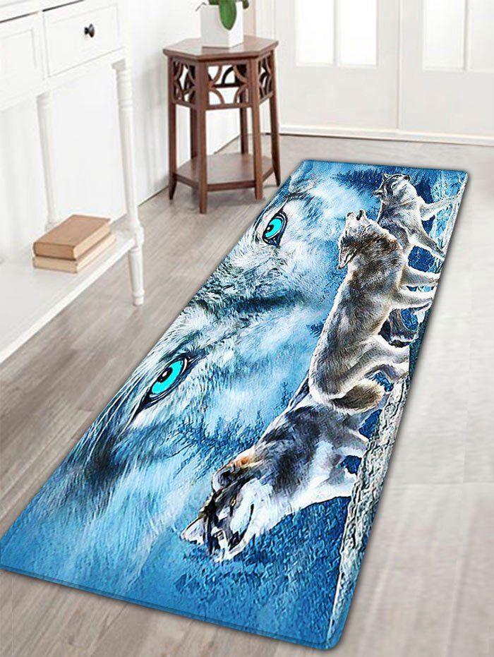 

Wolf Printed Flannel Skidproof Area Rug, Blue