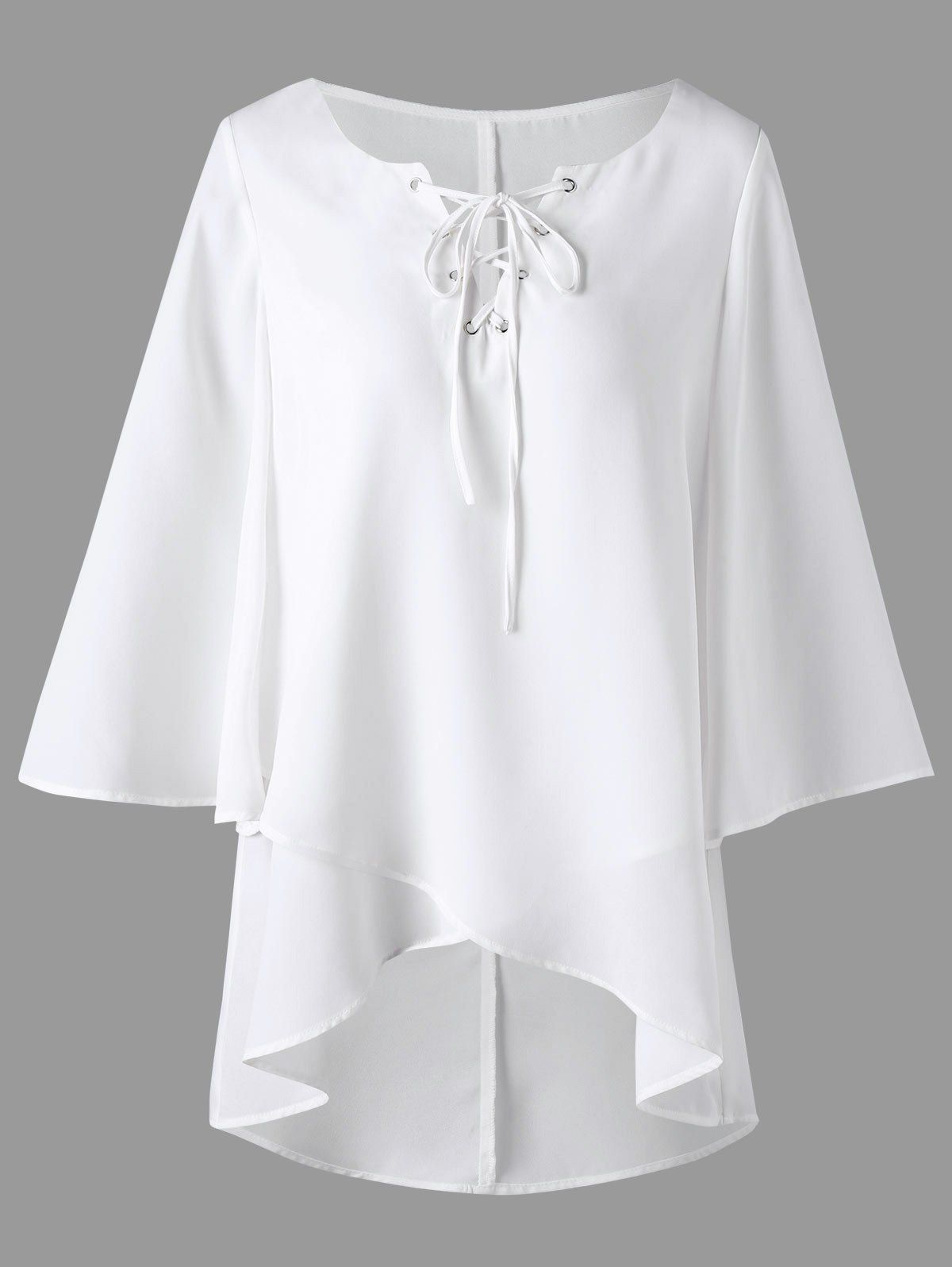 

Asymmetrical Lace Up Blouse, White