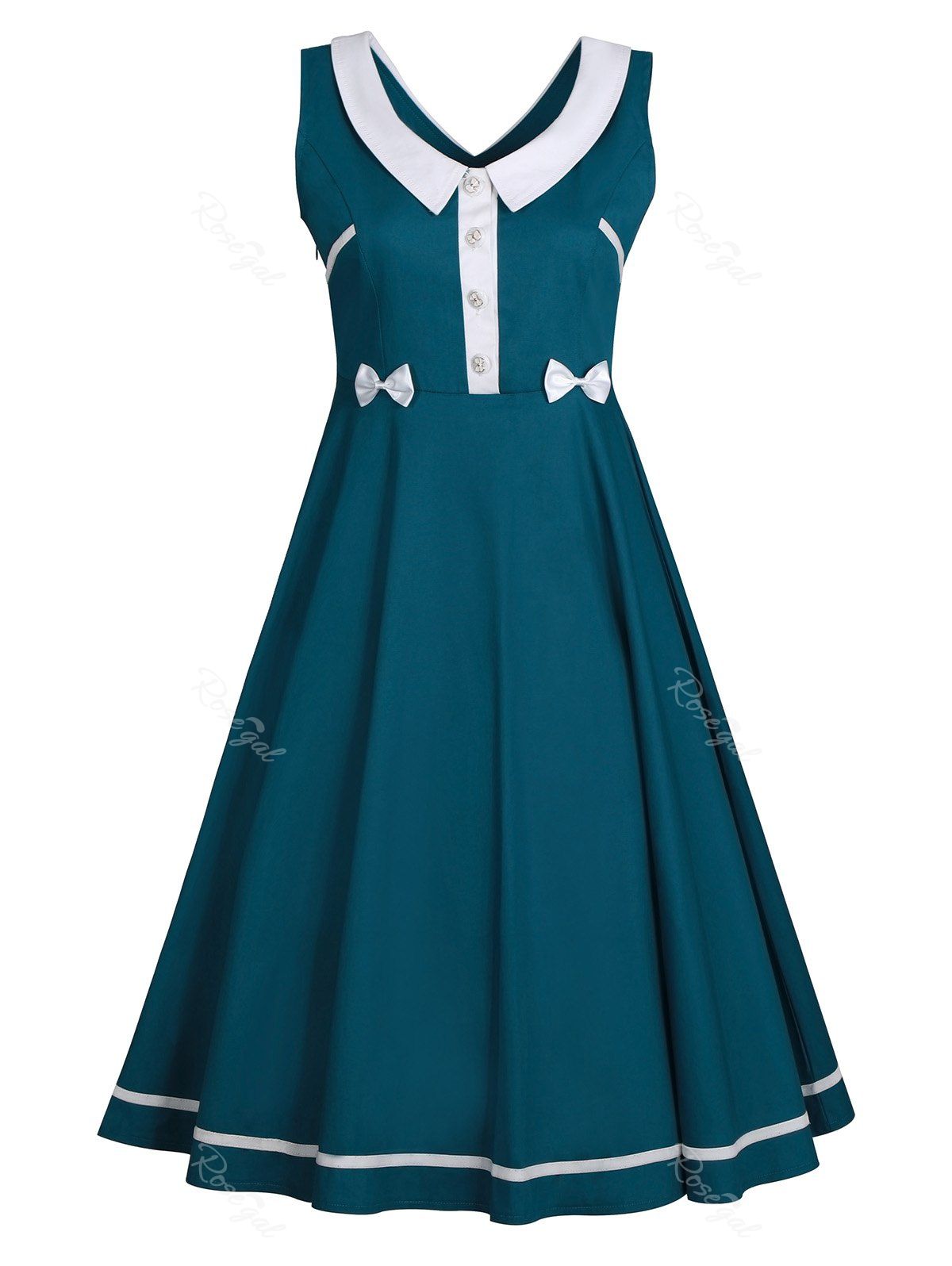 

Sleeveless Plus Size Flat Collar Vintage Dress, Blackish green