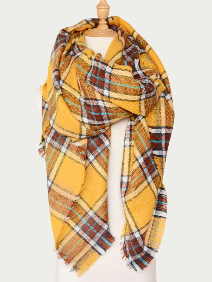 

Wool Blend Plaid Warm Scarf, Yellow