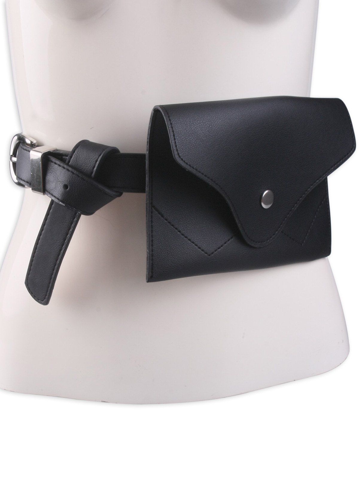 

Faux Leather Pin Buckle Waist Belt with Bag, Black