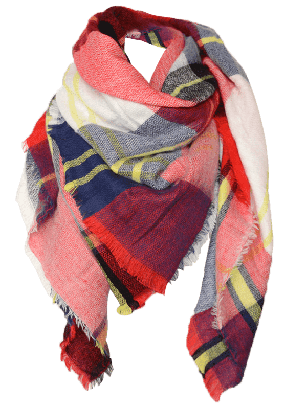 

Wool Blend Square Plaid Warm Scarf, Red