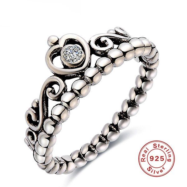

Rhinestone Sterling Silver Heart Beaded Ring