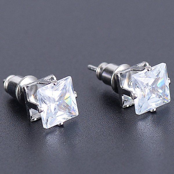 

Faux Diamond Square Stud Earrings, Silver