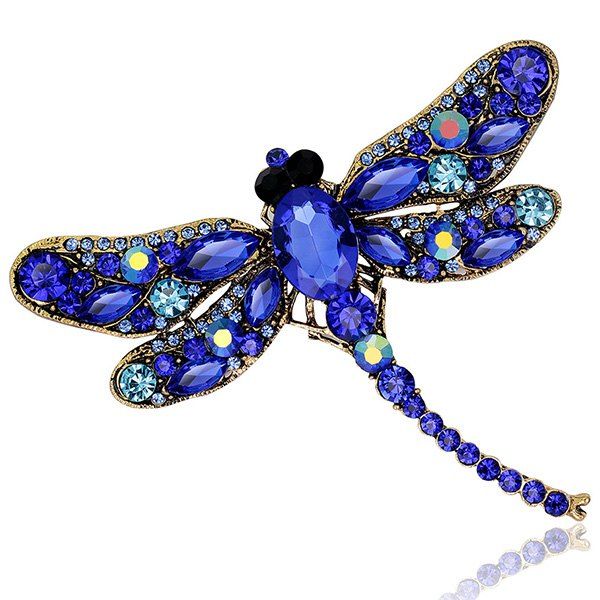 

Faux Gem Inlaid Dragonfly Design Vintage Brooch, Blue