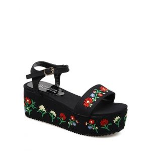 Embroidery Denim Platform Sandals