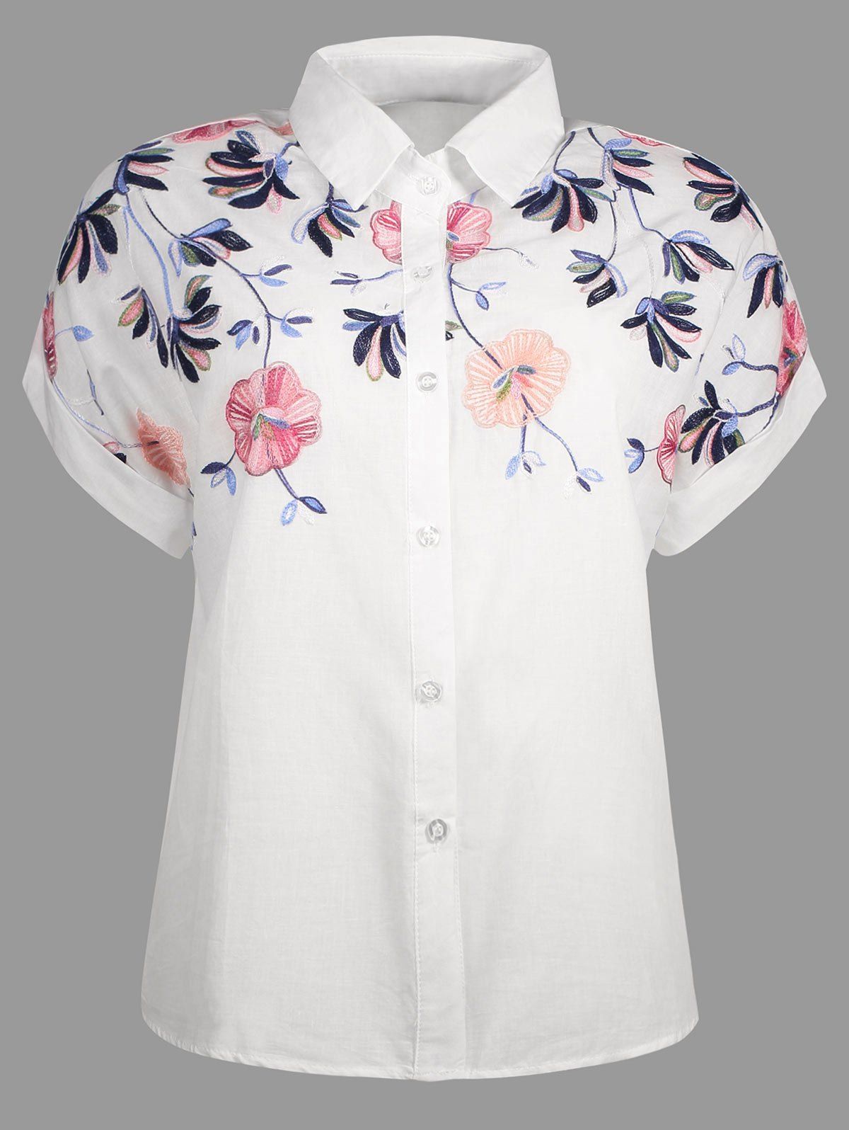 2018 Short Sleeve Button Up Embroidery Shirt In White S | Rosegal.com