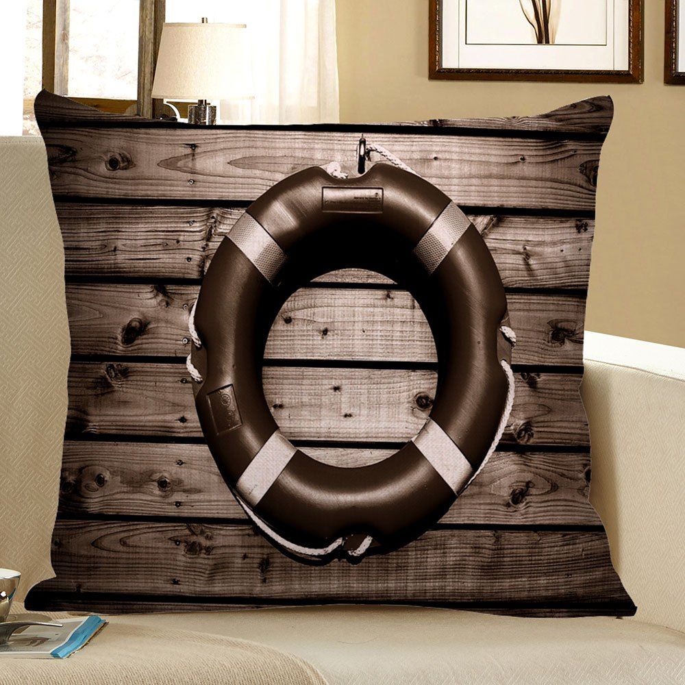 

Vintage Wood Grain Steering Wheel Linen Pillow Case, Deep gray