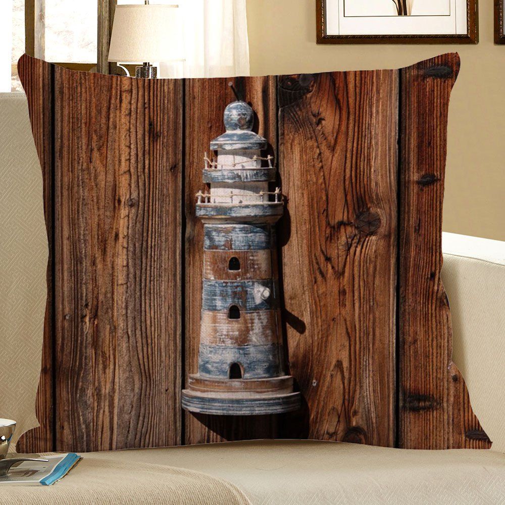 

Lighthouse Wood Grain Decorative Linen Pillow Case, Brown