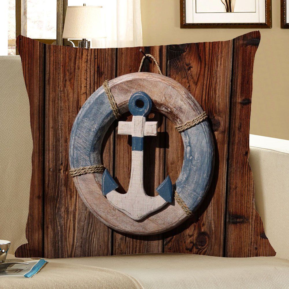 

Anchor Wood Grain Steering Wheel Linen Pillow Case, Brown