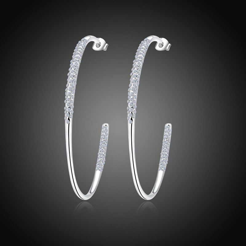 

Rhinestone Alloy Hoop Earrings, Silver