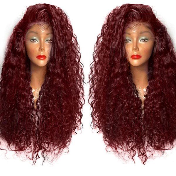 

Long Curly Side Parting Lace Front High Temperature Fiber Wig, Wine red