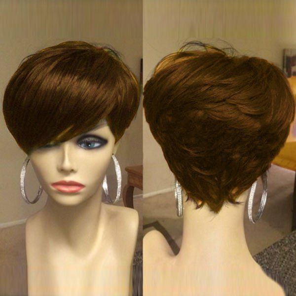 

Short Oblique Bang Shaggy Layered Straight Synthetic Wig, Brown