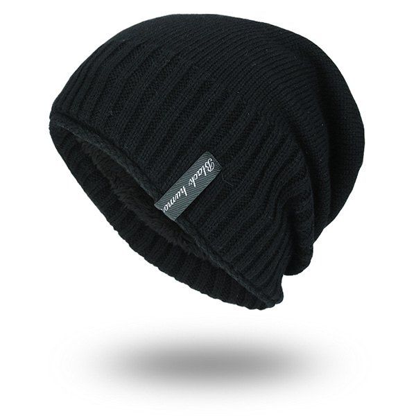 

Pinstripe Knitting Velvet Lining Warm Beanie, Black