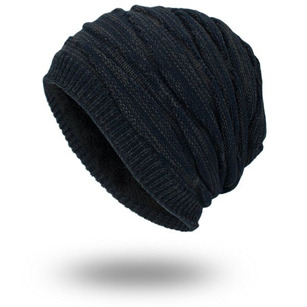 

Piled Velvet Lining Knitting Beanie, Purplish blue
