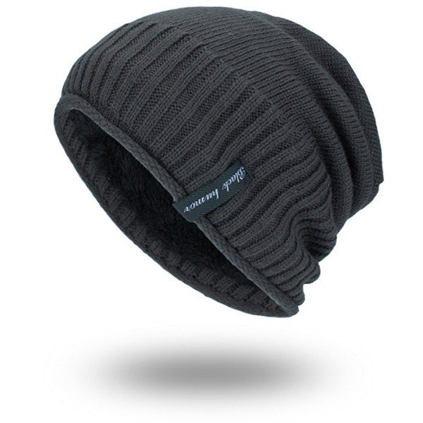 

Pinstripe Knitting Velvet Lining Warm Beanie, Gray