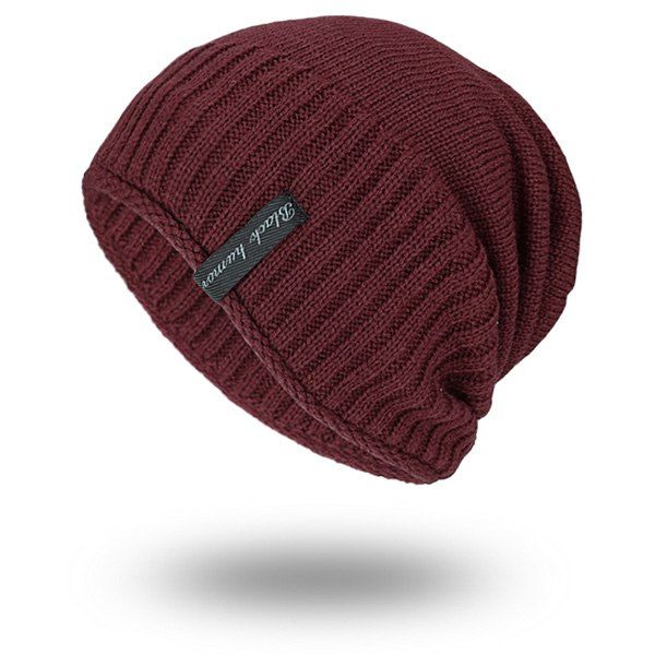

Pinstripe Knitting Velvet Lining Warm Beanie, Wine red