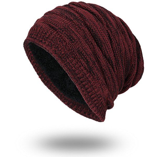 

Piled Velvet Lining Knitting Beanie, Wine red