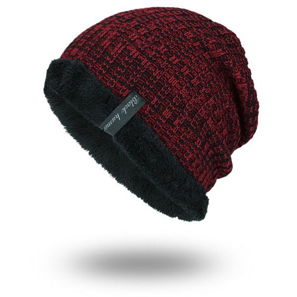 

Knitted Velvet Lining Warm Beanie, Wine red