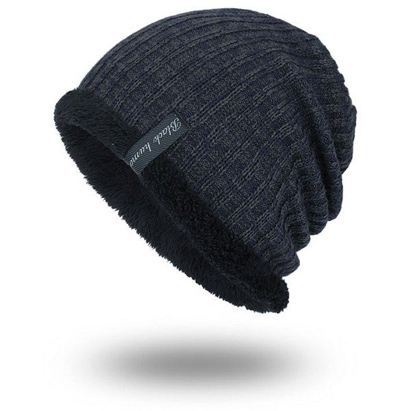 

Knitted Velvet Lining Warm Beanie, Stone blue