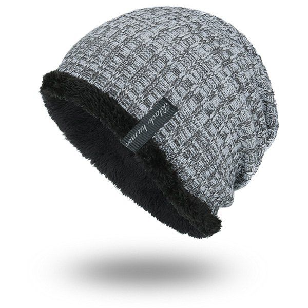 

Knitted Velvet Lining Warm Beanie, Light gray