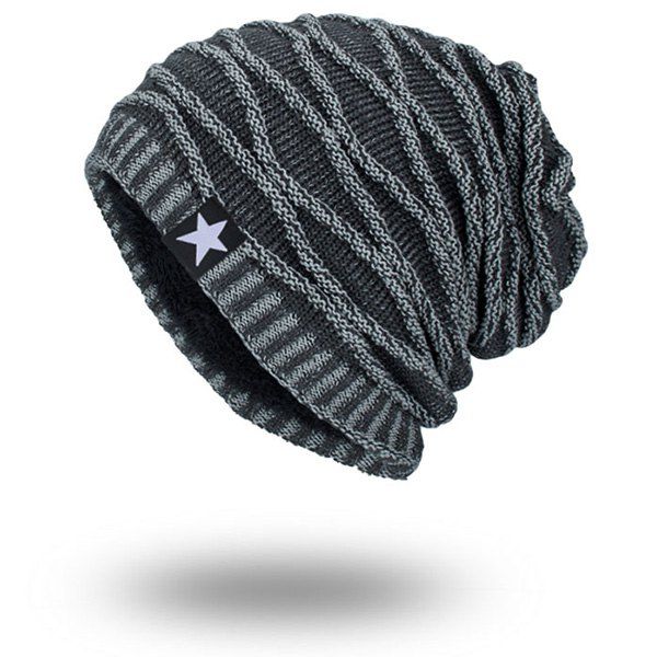 

Wave Striped Velvet Lining Knitted Warm Beanie, Gray