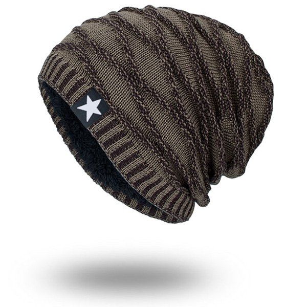 

Wave Striped Velvet Lining Knitted Warm Beanie, Earthy