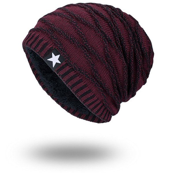 

Wave Striped Velvet Lining Knitted Warm Beanie, Wine red