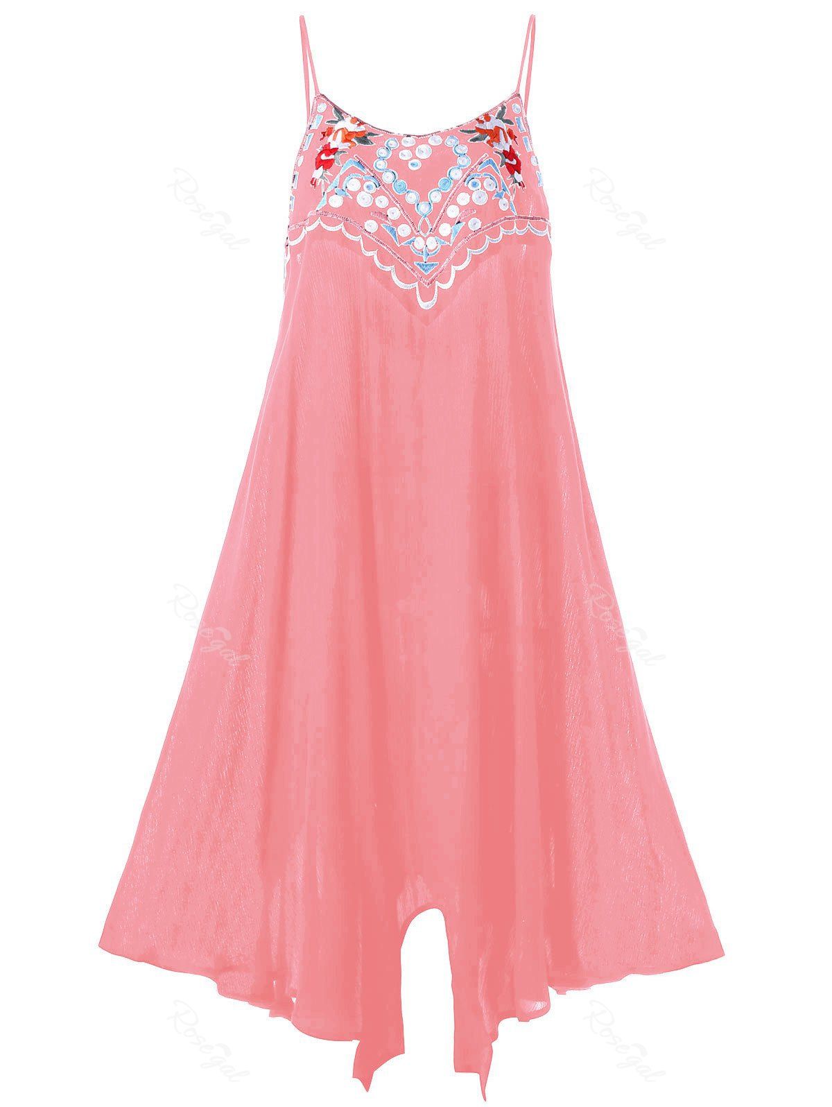 2018 Plus Size Embroidery Summer Slip Dress In Pink 3xl | Rosegal.com
