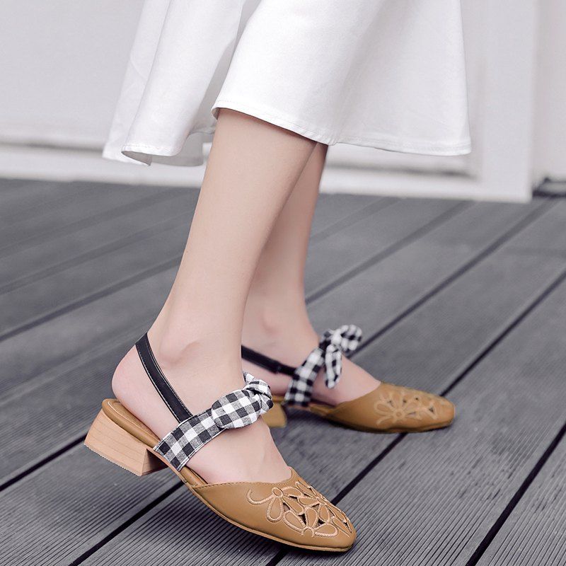 2018 Hollow Out Plaid Pattern Sandals In Brown 38 4082