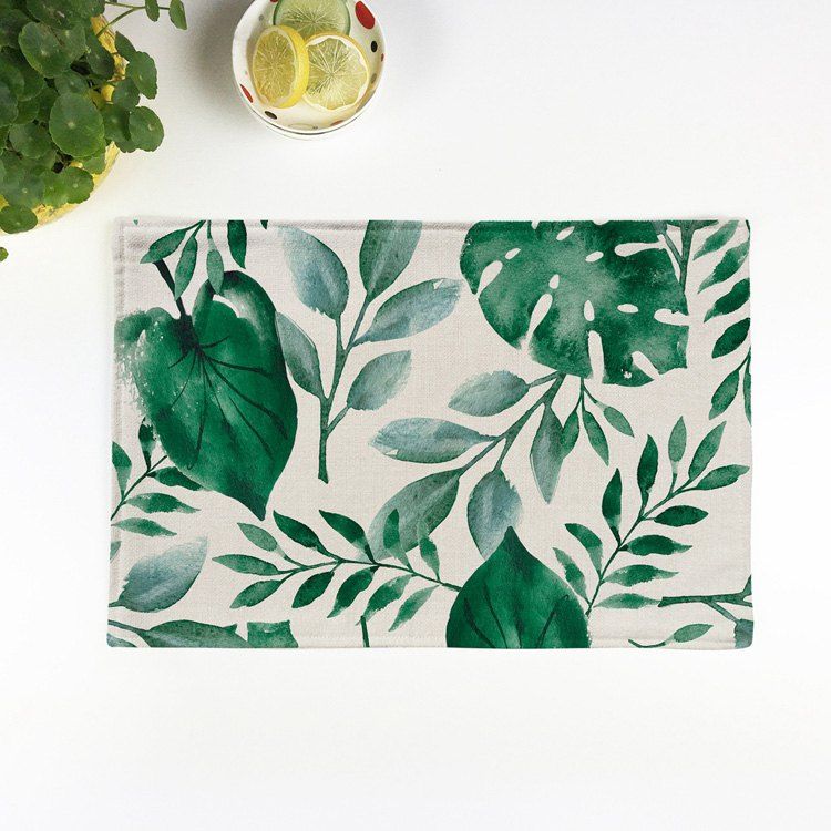 

Plant Print Heat Insulation Non Slip Placemat, Green