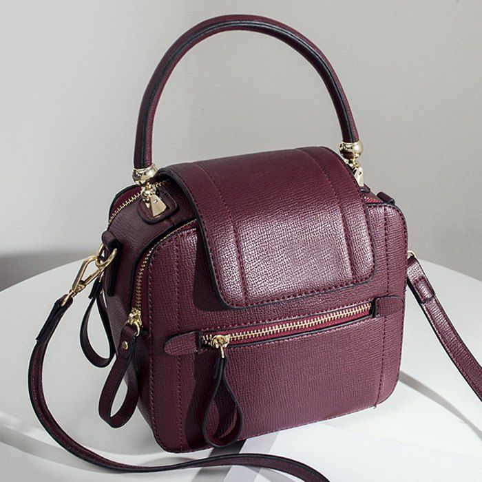 

Top Handle Zippers Handbag, Wine red