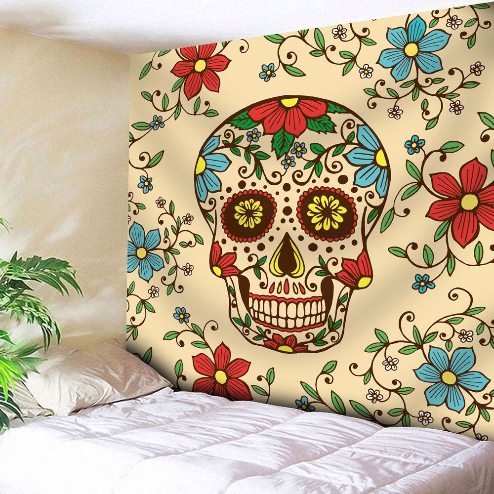 

Wall Hanging Skull Flower Printed Tapestry, Yellow