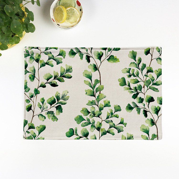 

Linen Tropical Plants Print Placemat For Table, Beige