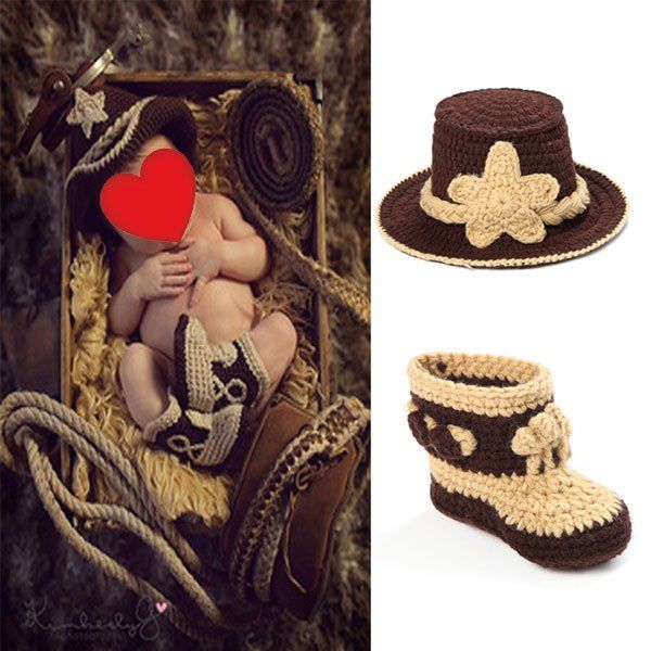 

Knitted Cowboy Photography Clothes Set For Baby, Brown