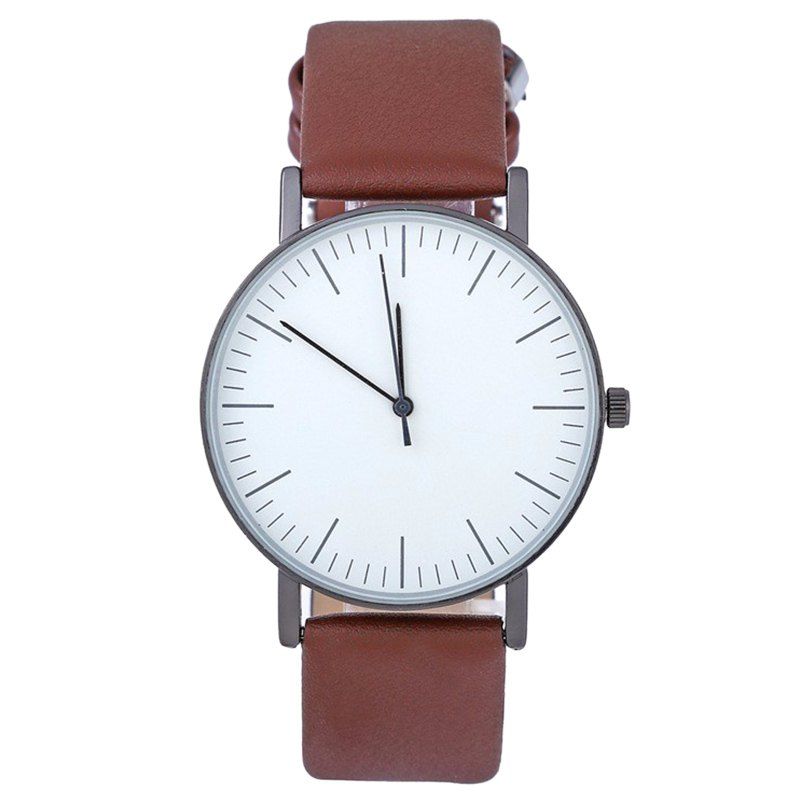 

Faux Leather Band Round Minimalist Watch, Brown