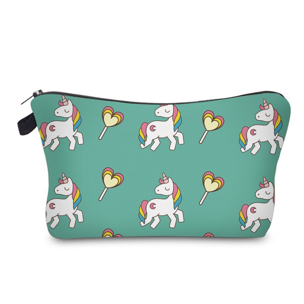 

Unicorn Print Makeup Bag, Green
